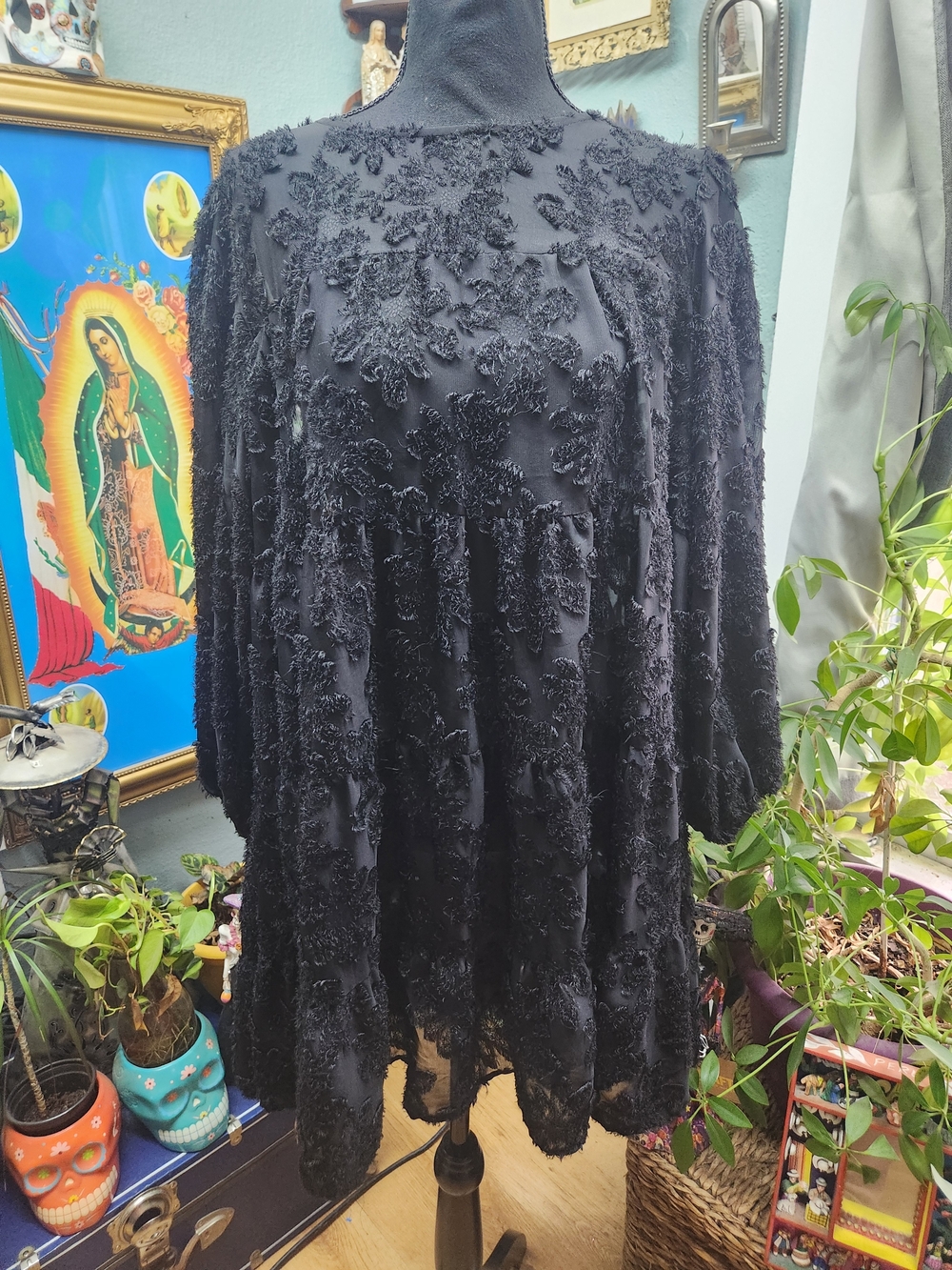 Zara Black Textured Lace Tunic Dress